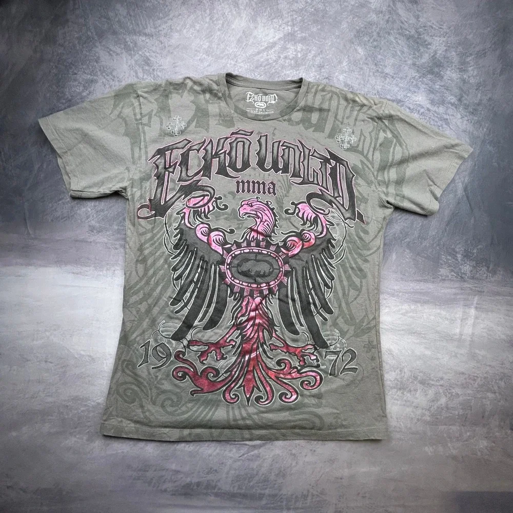 Vintage Ecko Unltd MMA Graphic T-Shirt Grey Pink XL Y2K Skater Boxy Fit 481 - Picture 2 of 8